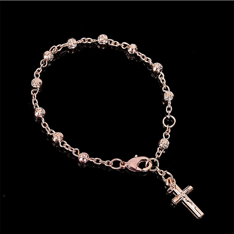 1 Vòng Tay Chuỗi Hạt Vàng Hồng Mặt Thánh Giá