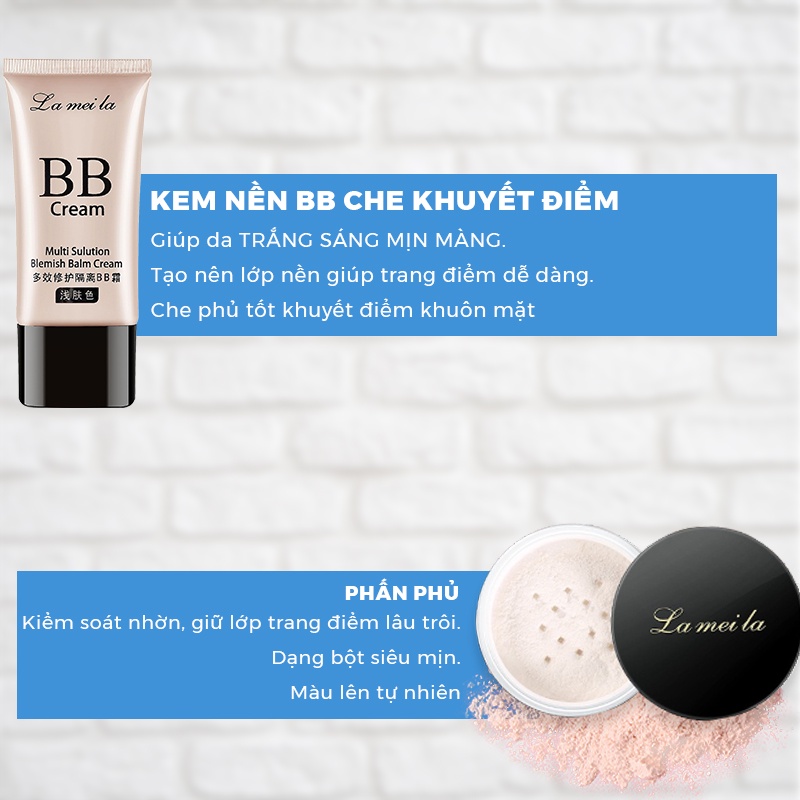 Bộ makeup nữ đầy đủ Lameila 7 món kem nền, phấn phủ, phấn má, kẻ mày, kẻ mắt, mascara, son kem lì BTD-L710 | BigBuy360 - bigbuy360.vn