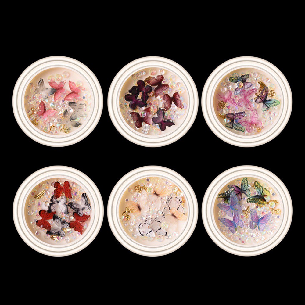 [Hàng mới về] Phụ kiện đính móng tay trang trí nghệ thuật 3D thiết kế bướm/ngọc trai đa dạng nhiều màu sắc