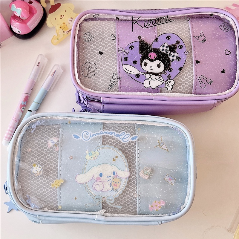 Hộp Đựng Bút Chì 3 Ngăn Bằng PVC Trong Suốt In Hoạt Hình Sanrio