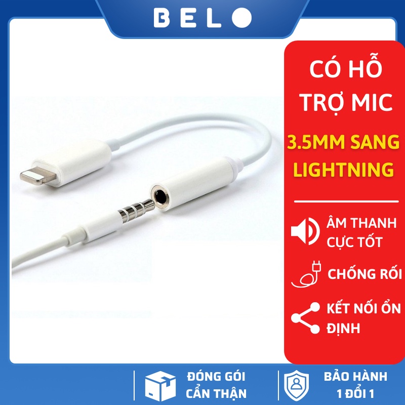 Jack chuyển iphone có mic , cổng chuyển chân sạc thành chân tai nghe 3.5mm chính hãng BJ35 - BELO