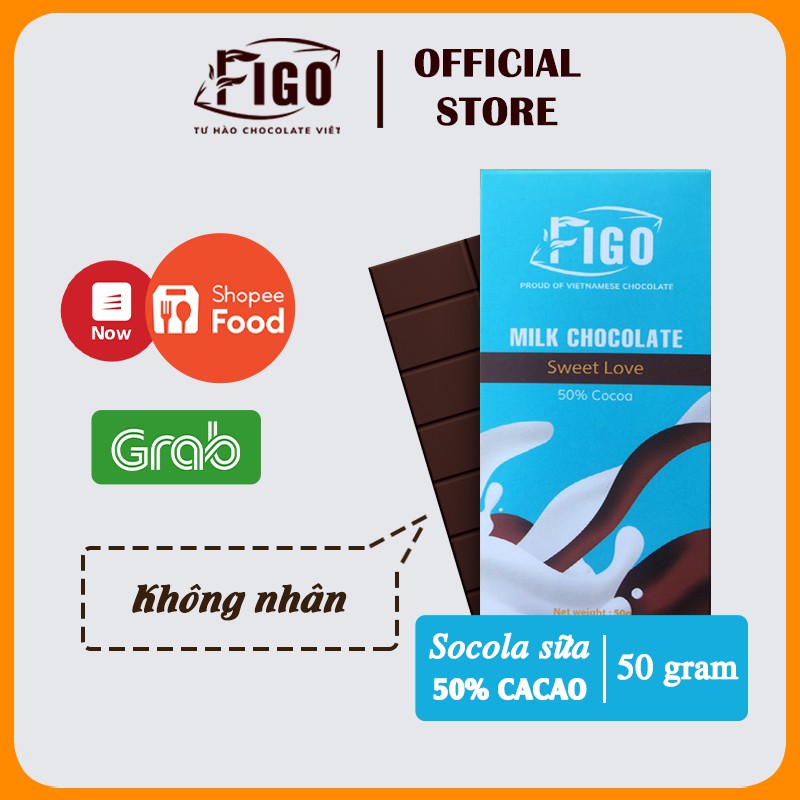 [Chính hãng] Socola sữa 50% Cacao hiệu ChocolateFigo | Milk Chocolate Thanh 50gr ĂN LÀ NGHỀN, đậm đà vị socola đắng béo