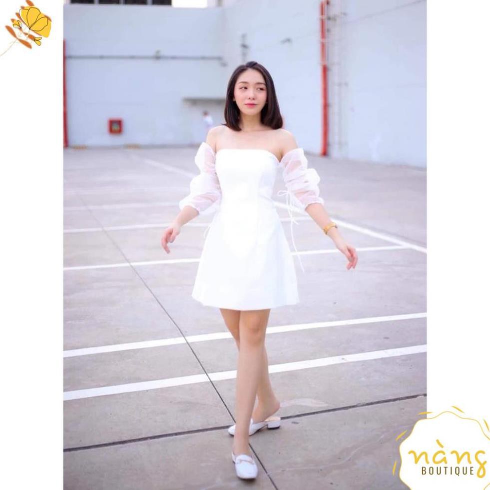 Váy Nữ Đẹp 💖FREESHIP💖 Đầm Trễ Vai Cúp Ngực Phối Tay Lưới Phồng [Mẫu Mới 2021]