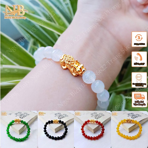 Vòng Tay Phong Thủy Đá Mã Não 10 Li Tỳ Hưu Màu Vàng - NB Jewelry