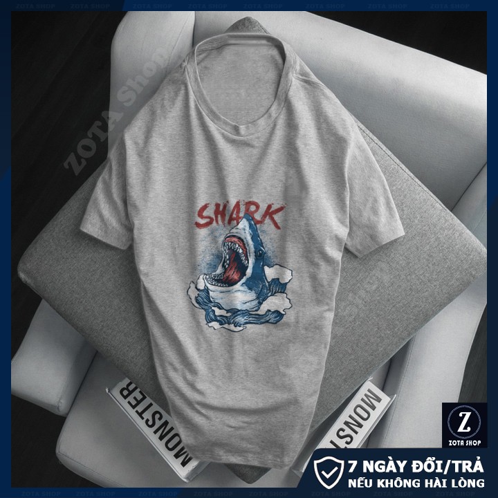 Áo phông nam tay ngắn cổ tròn, áo thun ZOTA chất tici mềm mịn in 3D shark NZ01