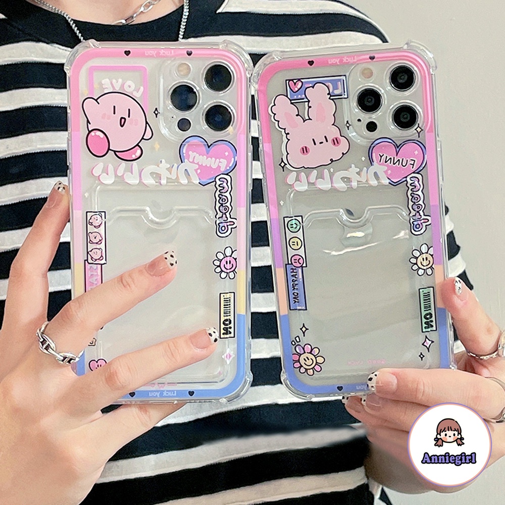 Ốp điện thoại TPU hấp thụ sốc in hình thỏ hồng Hàn Quốc có ngăn đựng thẻ cho IPhone 13 12 11 Pro Max X XR 8 7 Plus