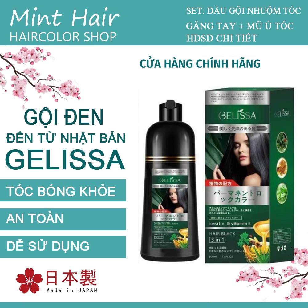 Dầu gội phủ bạc GELISSA 500ml nhật bản - Dầu gội nhuộm tóc đen, nhuộm tóc nâu - thảo dược tự nhiên an toàn