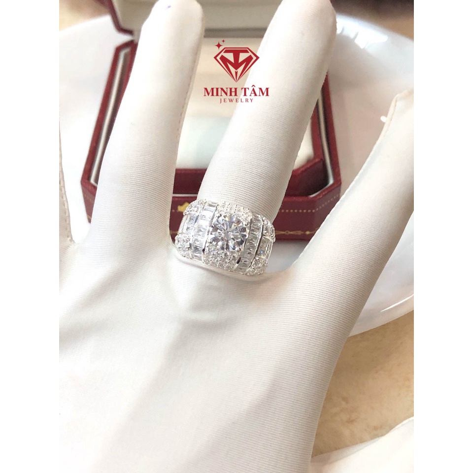 Nhẫn nam bạc 950 có lót lòng ổ đá chủ 8 ly viền đá piaget-Minh Tâm Jewelry