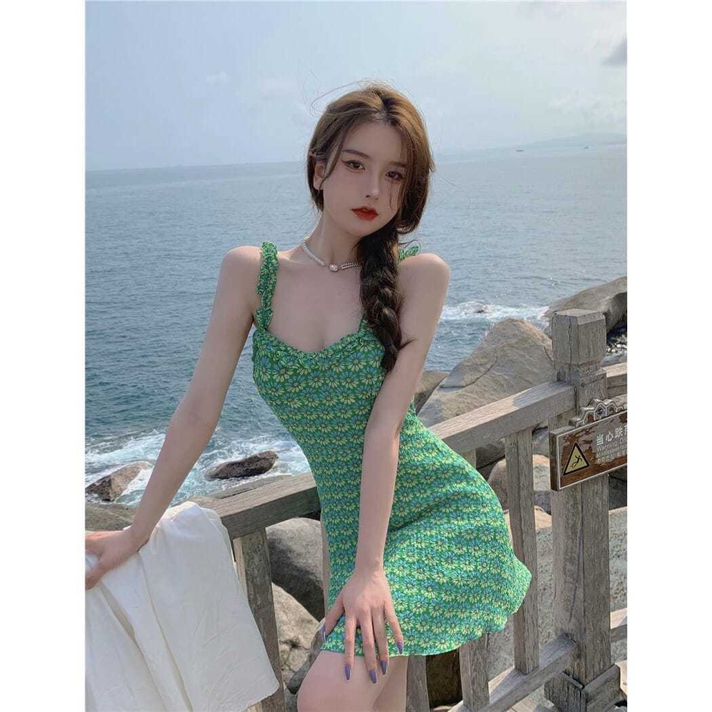 Đầm Hai Dây Họa Tiết Hoa Phong Cách Retro Pháp Quyến Rũ Cho Nữ