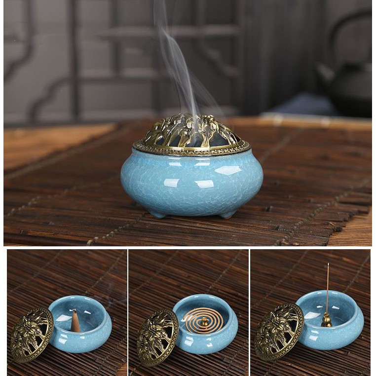 Lư xông trầm hương [TẶNG Bông cháy 10K] cho gia đình bằng gốm sứ làm thơm phòng màu ngẫu nhiên