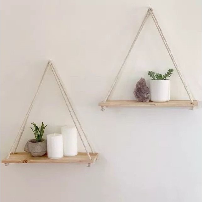 Kệ treo tường 10X30Cm, vitage decor trang trí hiện đại đẹp, loại 1 tầng kệ, được tặng kèm dây thừng