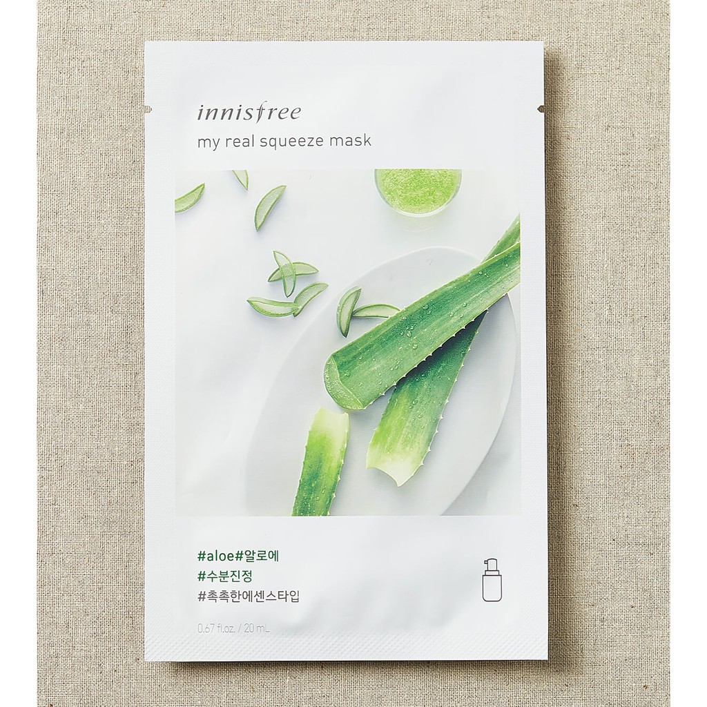 [Auth Hàn] Mặt Nạ Giấy Innisfree My Real Squeeze Mask Nha Đam Dưỡng Ẩm và Làm Dịu Da