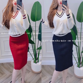 Bán sỉ set váy len + áo cổ tim