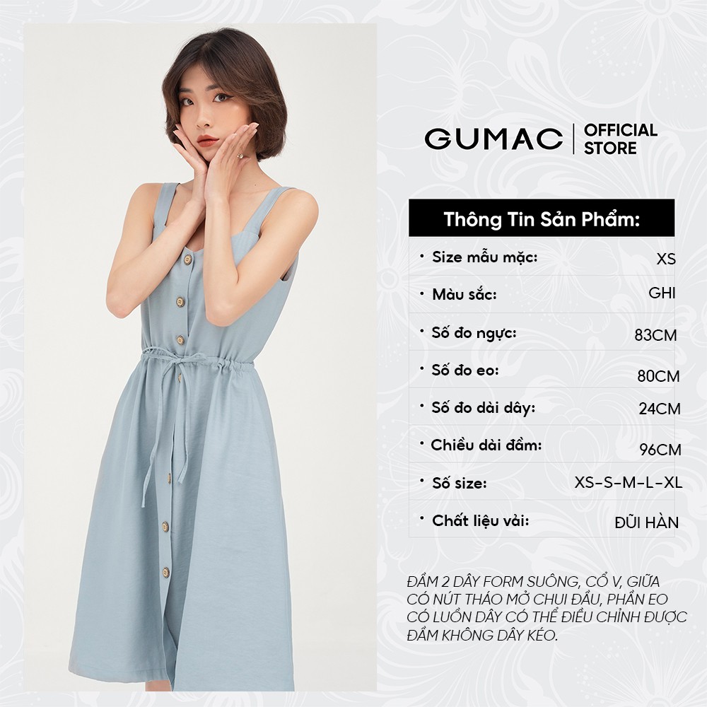 Đầm 2 dây nữ nẹp nút GUMAC phong cách vintage, màu ghi đủ size DB430 | BigBuy360 - bigbuy360.vn