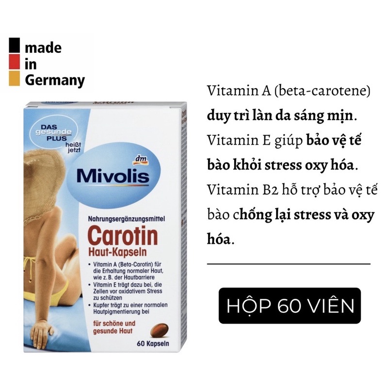 Viên chống nắng carotin Mivolis 60v