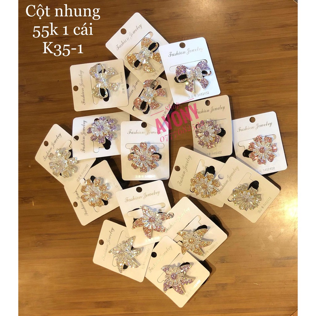 Cột tóc nhung xi màu trắng đính hạt pha lê lấp lánh