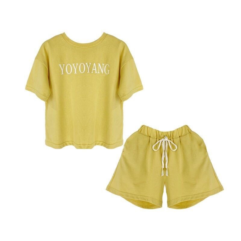 Set Áo Thun cotton Ngắn Tay Và Quần short Thời Trang Hàn Quốc Cho Bé Gái