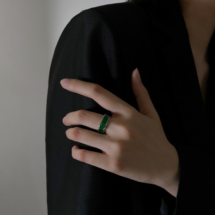 Nhẫn Hở Màu Xanh Lá Đậm Phong Cách retro Thời Trang