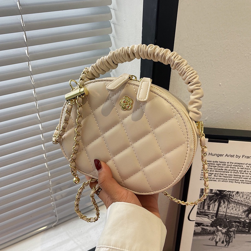 Túi Đeo Vai Hình Tròn Họa Tiết Hình Thoi Phong Cách Hàn Quốc Thời Trang Cho Nữ