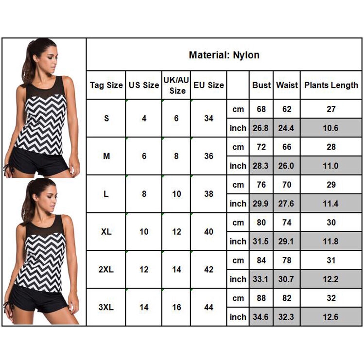 Bộ đồ bơi áo dây + quần thể thao màu đen họa tiết gợn sóng cho nữ | BigBuy360 - bigbuy360.vn