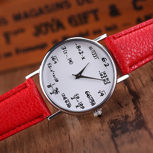 Đồng hồ nam/nữ dây giả da thiết kế dùng các công thức toán học thay cho con số giờ