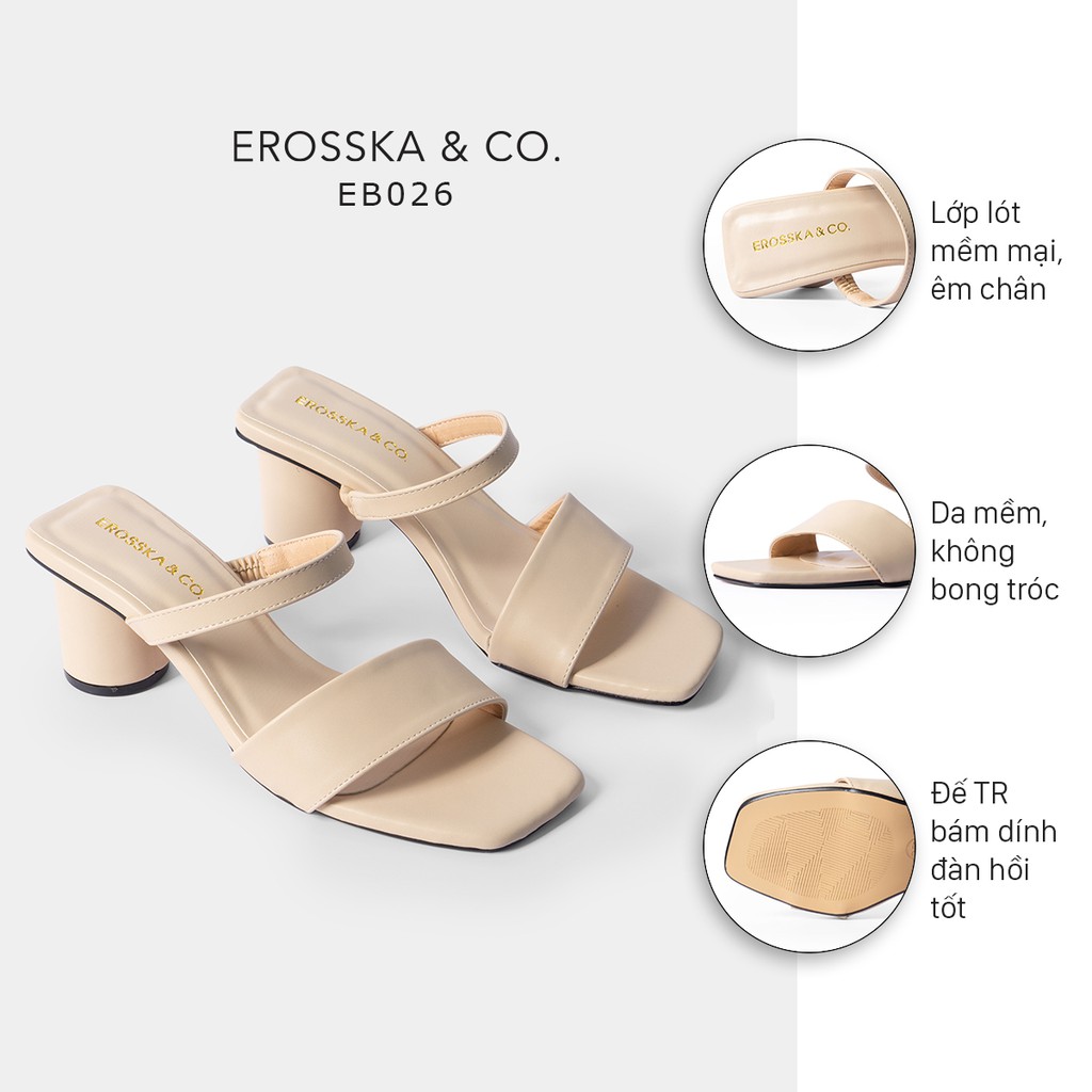 Giày sandal cao gót Erosska mũi vuông dây bảng phối gót tròn cao 5m màu kem _ EB026