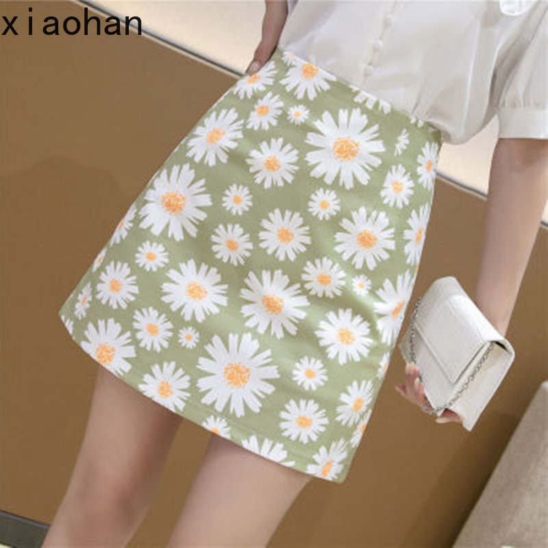2021 women Hepburn style letter oil painting high waist a-line skirt bag hip mini skirt korean sunflower print | BigBuy360 - bigbuy360.vn