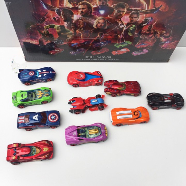 (HÀNG HÓT) Bộ 10 ô tô mini anh hùng avenger chạy đà, cực bền bằng sắt dành cho bé trai, do choi suu tam xe o to bang sat