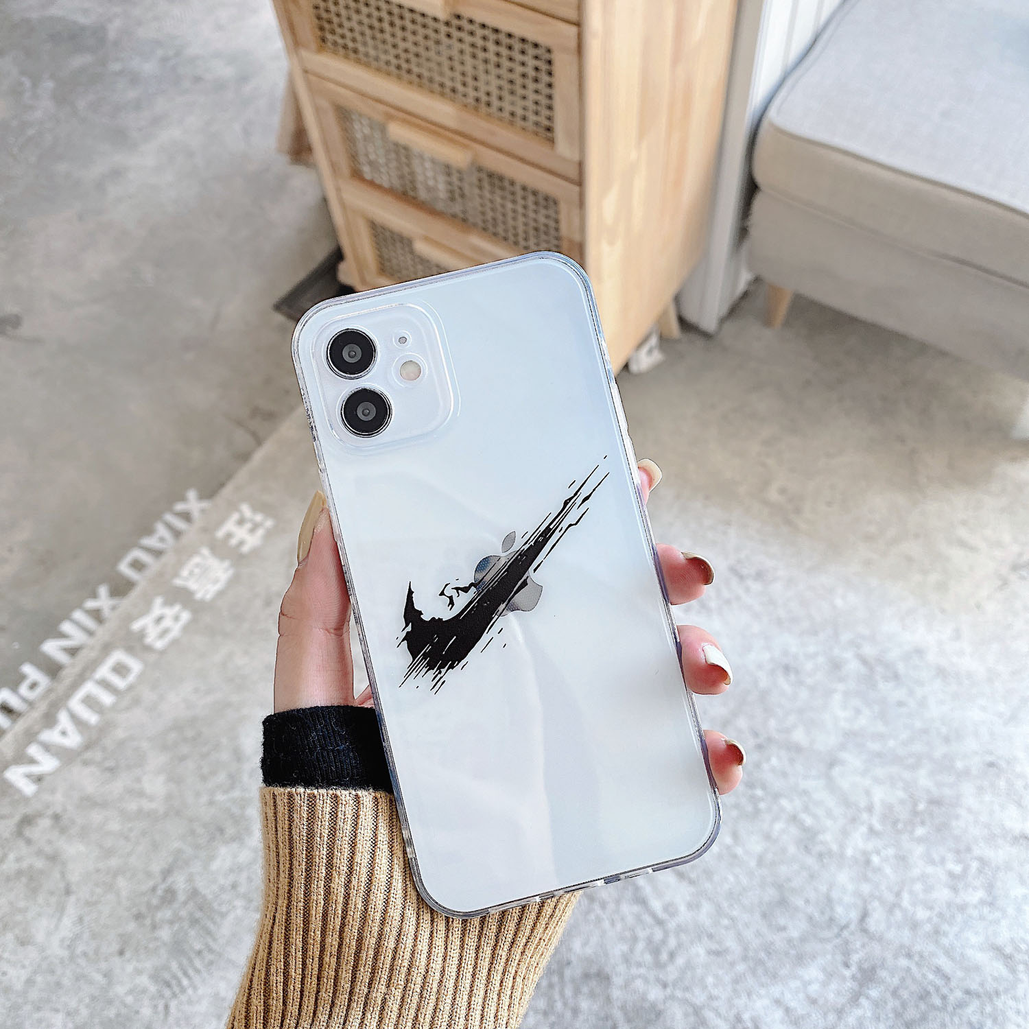 Ốp Điện Thoại Tpu Mềm Trong Suốt Chống Sốc In Logo Nike Trắng Đen Cho Iphone 7 8 Plus Xs Xr 11 Pro Max 12 Mini