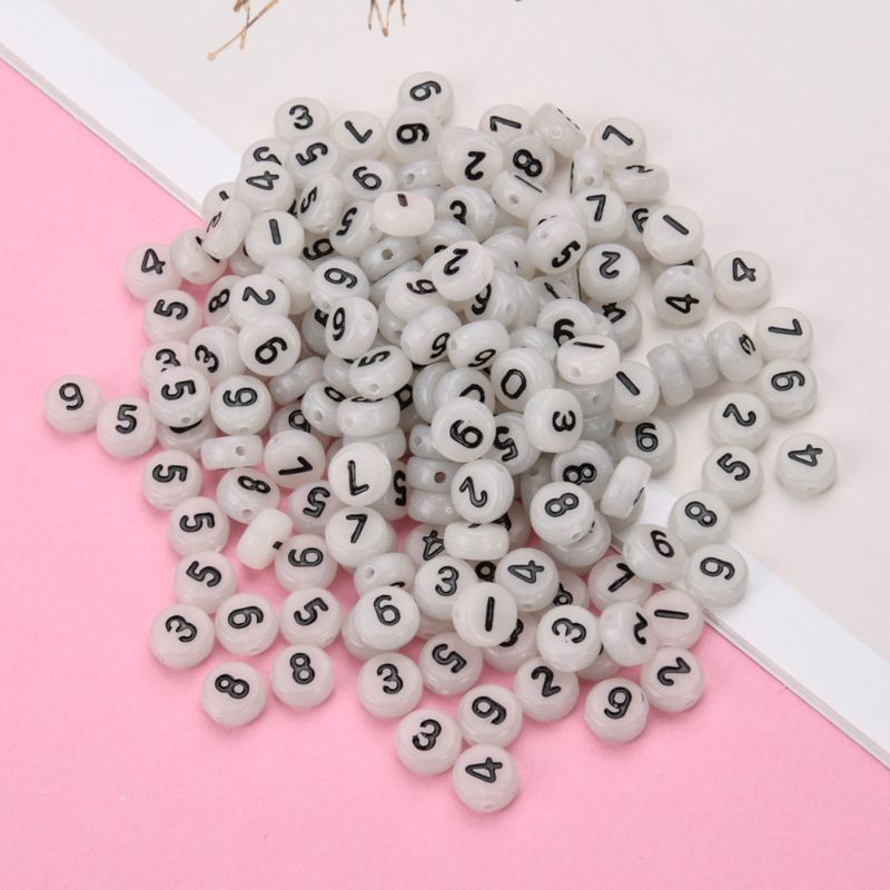 Bộ 100 hạt nhựa acrylic 7mm khắc chữ cái phát sáng trong tối dùng làm trang sức DIY