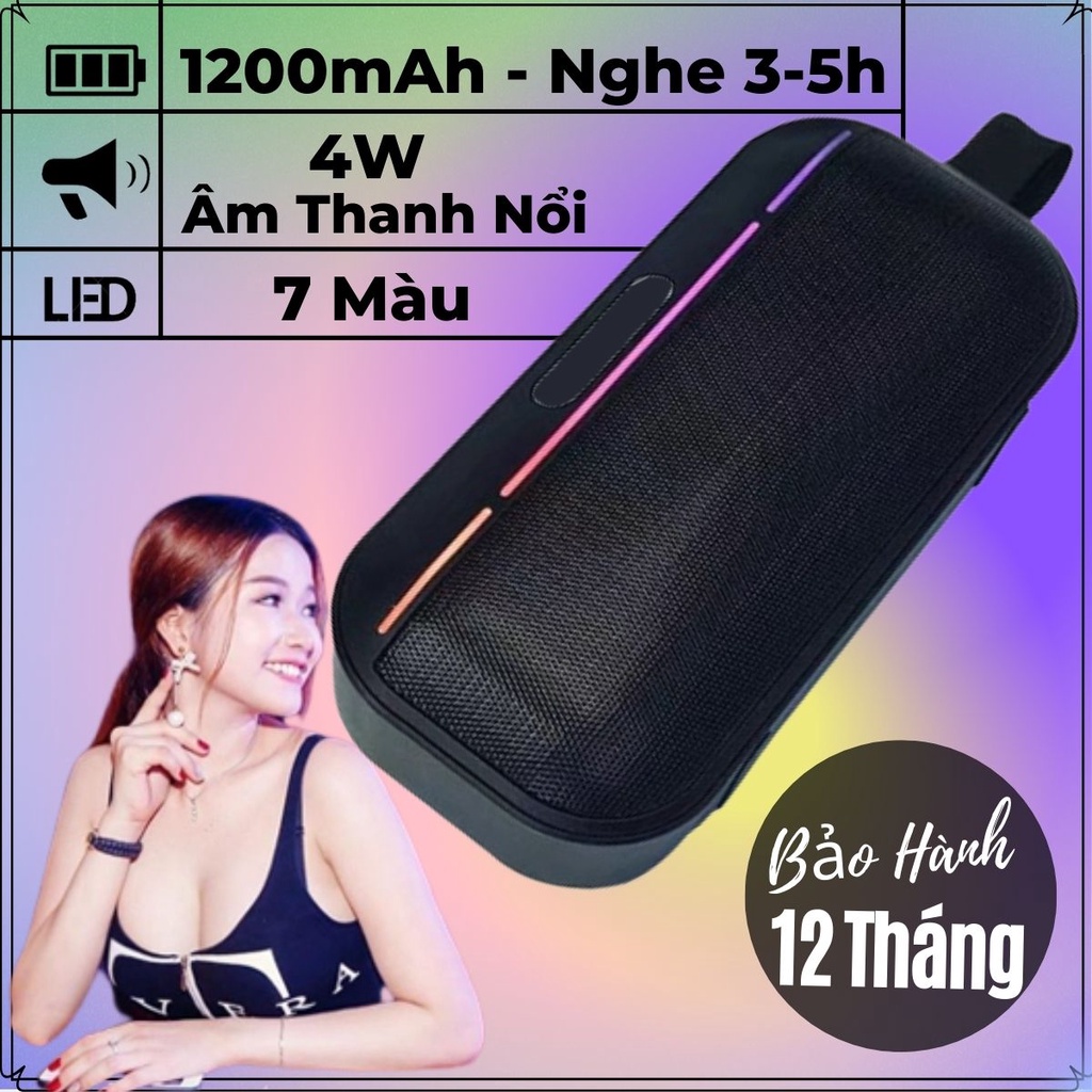 Loa Bluetooth MMS-300 Công Suất 4W, Bass Mạnh , Pin 1200mAh, Đèn Led 7 Màu, Hỗ Trợ Khe Cắm Thẻ Nhớ, USB, Đài FM