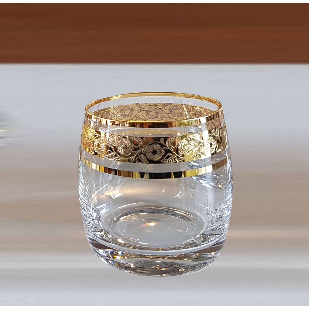 Bộ 6 ly pha lê uống whisky uống nước, bia 230 ml mạ vàng 24k Tiệp Khắc