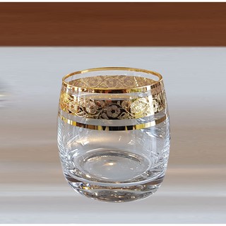 Bộ 6 ly pha lê uống whisky uống nước, bia  230 ml mạ vàng 24k Tiệp Khắc