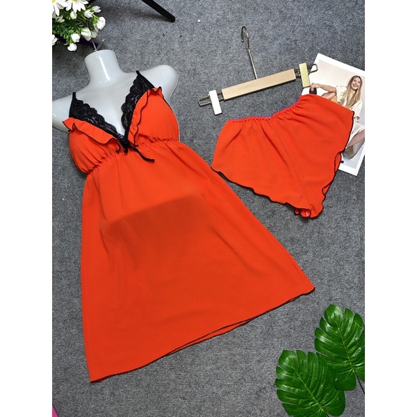 Đầm ngủ voan có mút kèm quần, phom 55kg