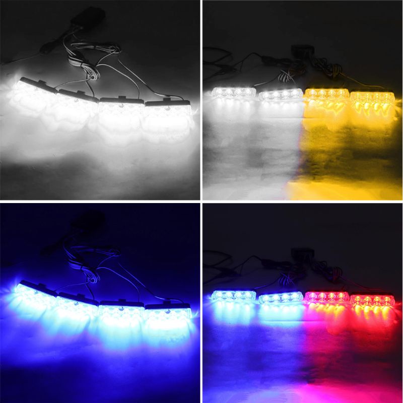 Đèn LED nhấp nháy 3 chế độ màu xanh lam/vàng/ trắng/đỏ cho lưới tản nhiệt phía trước xe ô tô cảnh sát/cứu hỏa