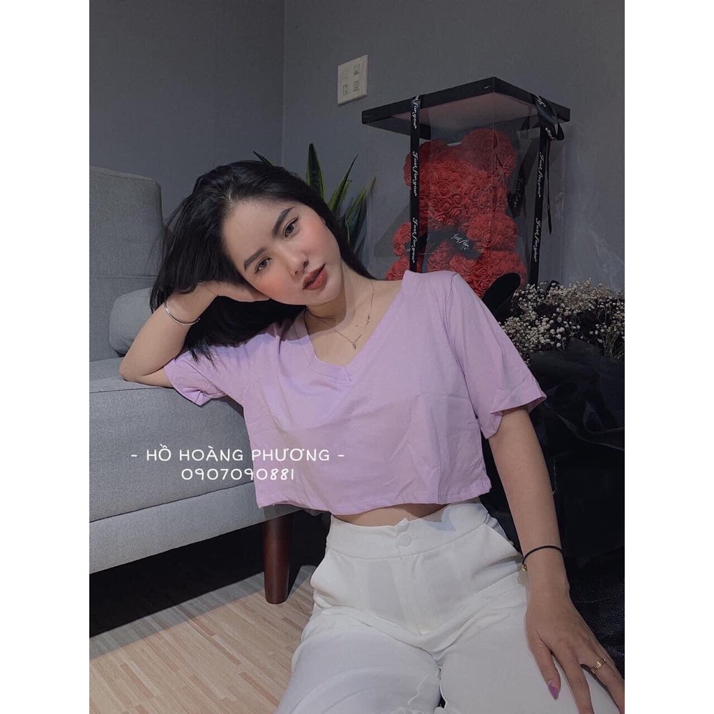 Áo croptop trơn cổ tim đơn giản
