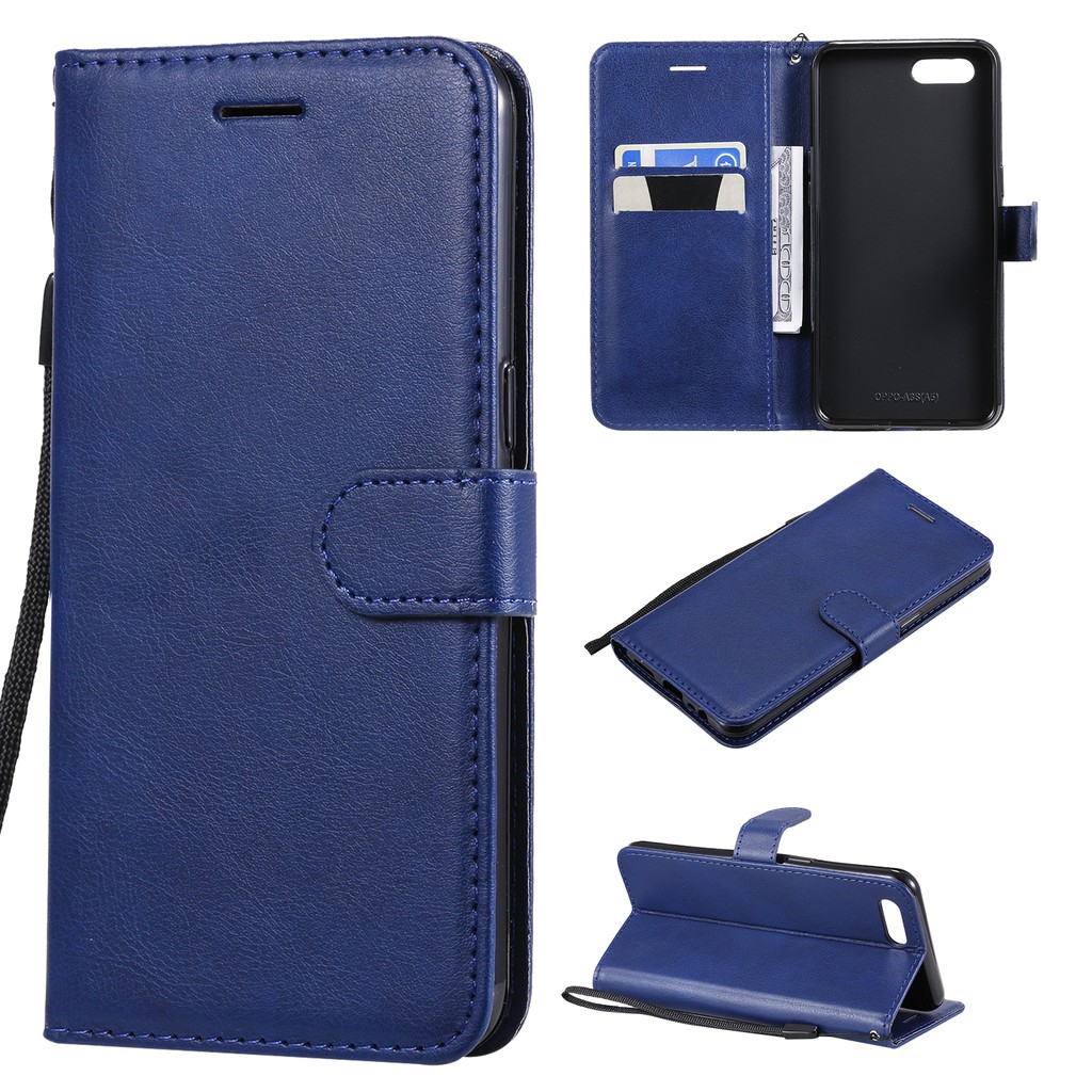 Bao da điện thoại màu trơn cho OPPO A5 A3s A7 A5s AX5S A12 A9 2020 A5 2020