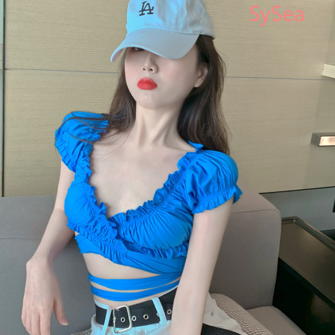 Áo Croptop Ngắn Tay Cổ Chữ V Gợi Cảm Dành Cho Nữ