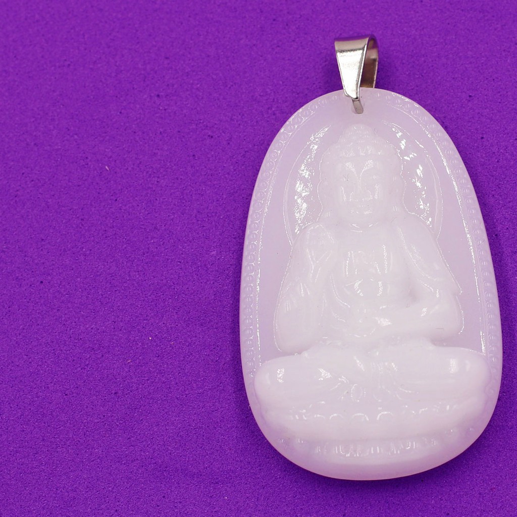 Mặt dây chuyền phật A Di Đà trắng 3.6cm - Phật bản mệnh tuổi Tuất, Hợi - Mặt size nhỏ - Tặng kèm móc inox
