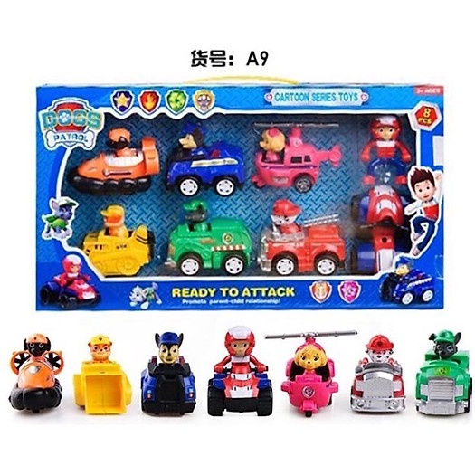 Bộ đồ chơi chó cứu hộ Paw Patrol cho bé bằng nhựa chạy trớn mẫu A8, A9, A11, bộ 6, 7, 8, 9 con bé nào cũng thích