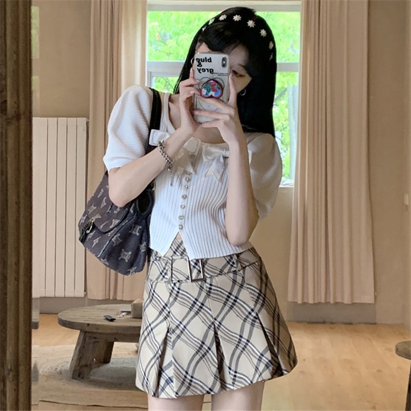 Áo Thun Tay Phồng Ngắn Thắt Nơ Ngọt Ngào Và Ngọt Ngào Thời Trang Mùa Hè Cho Nữ