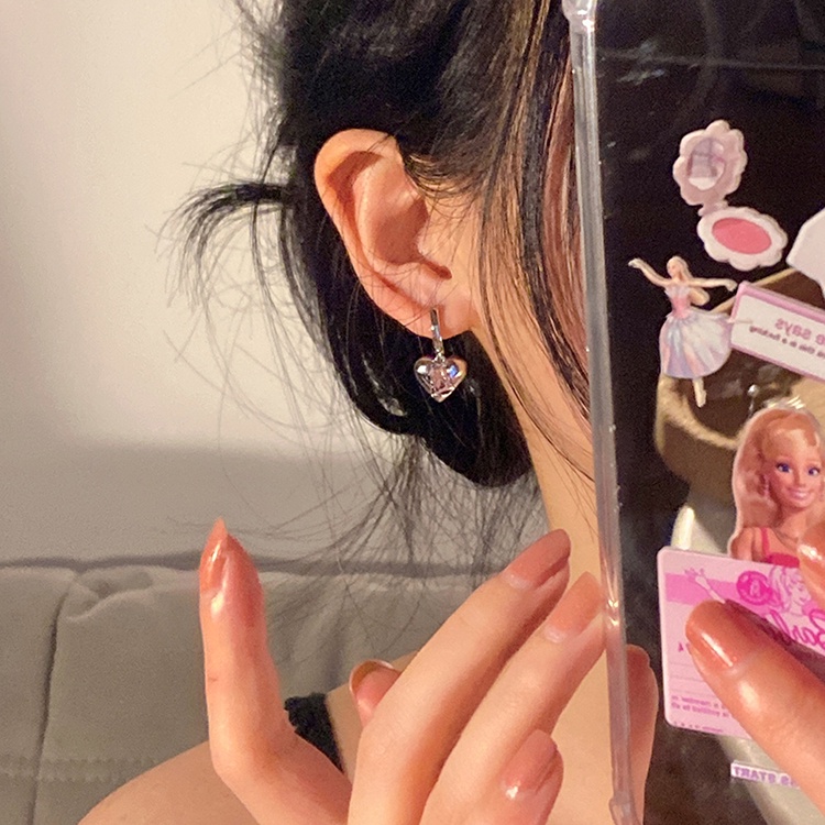 Siêu đẹp! Khuyên Tai Hình Trái Tim Đính Đá Zircon Hồng Cao Cấp Phong Cách Ngọt Ngào Thời Trang Mới Cho Nữ 2022