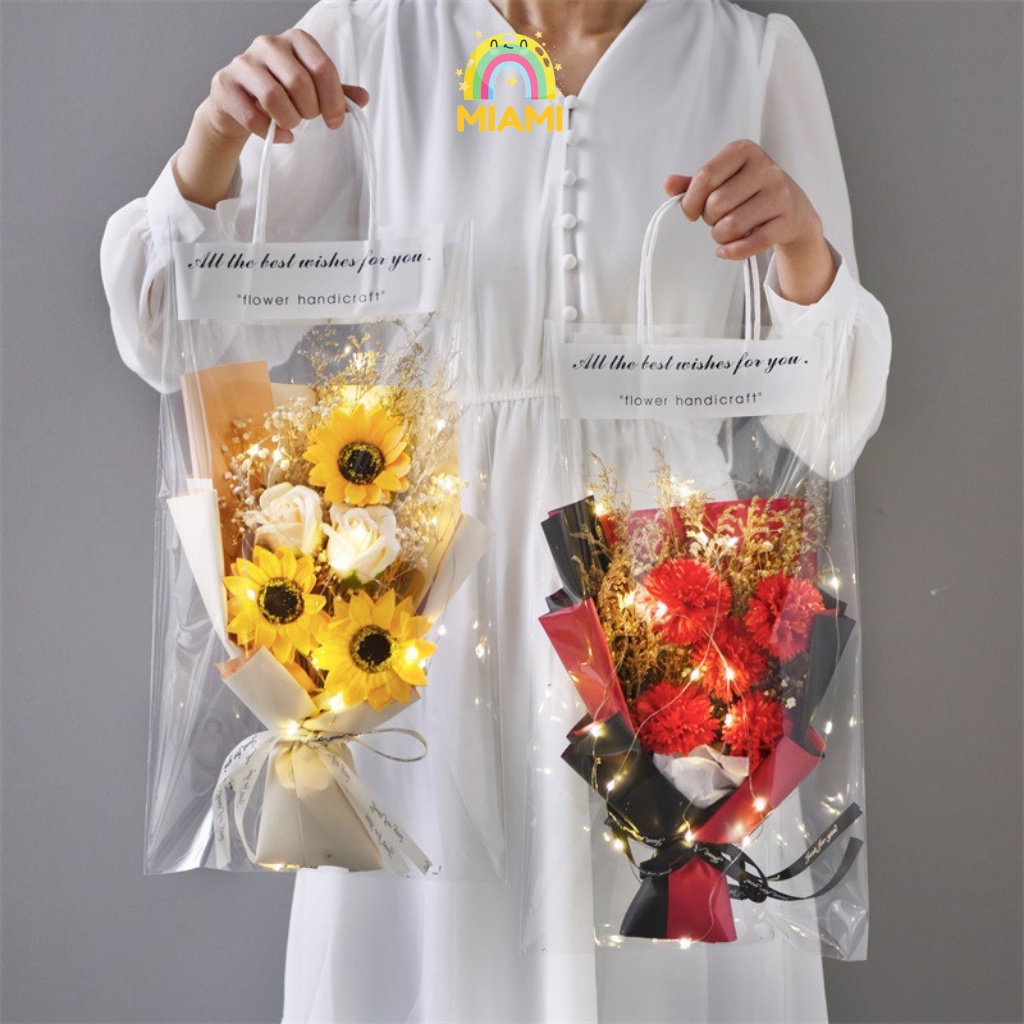 Hoa Khô Kèm Túi Trong Suốt Cầm Tay Nhiều Mẫu , Quà Tặng Người Thương Ngày Valentine, 20/11, Lễ Kỷ Niệm, Đồ Decor