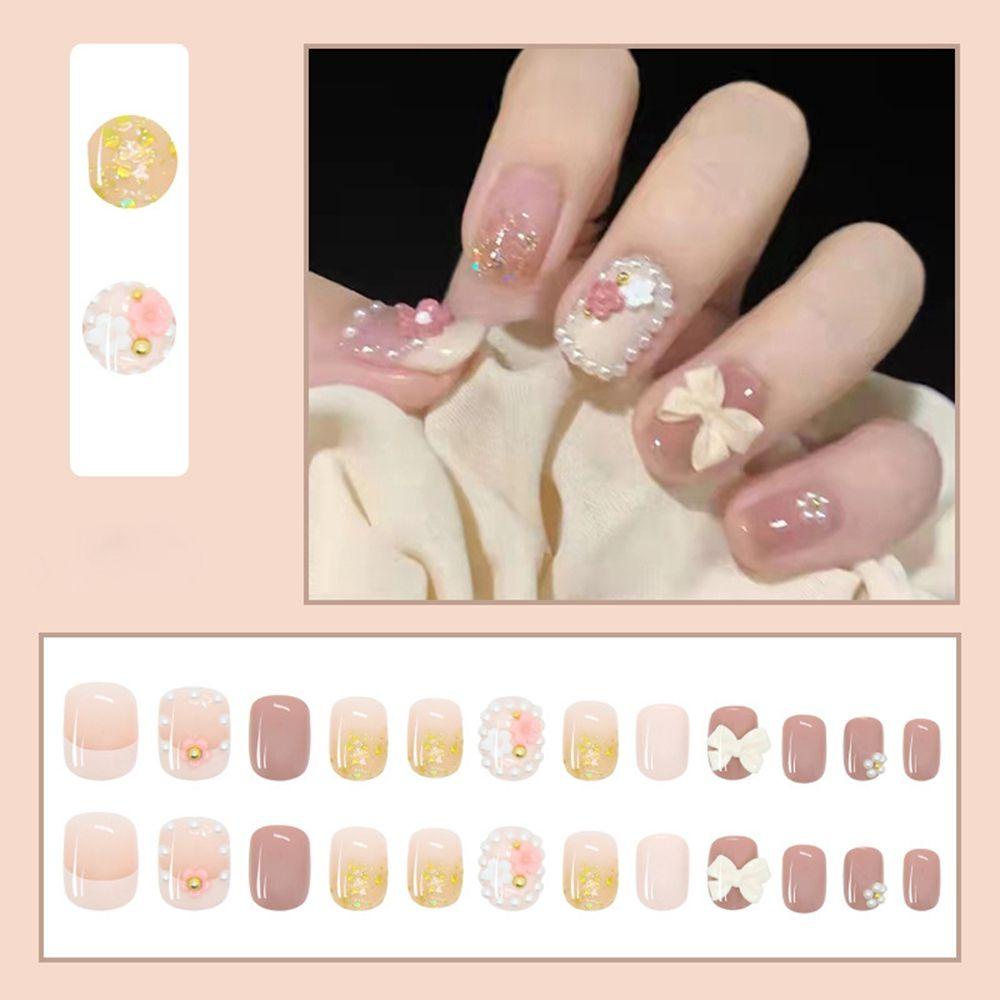 Set 24 Móng Tay Giả Đầu Tròn/Vuông Có Thể Tháo Rời Che Phủ Toàn Diện
