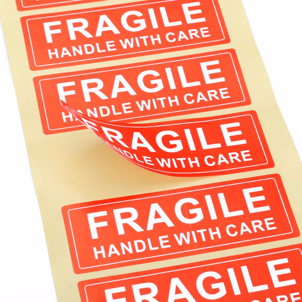 Bộ 100 miếng dán cảnh báo in chữ Fragile Handle With Care 75*25mm