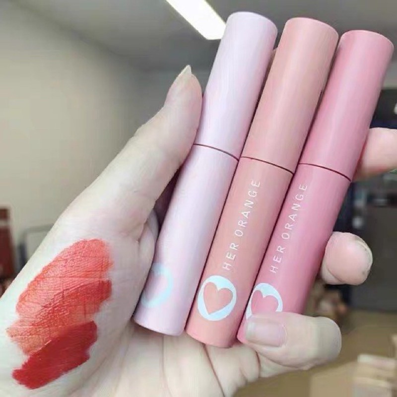 𝙎𝙚𝙩 𝙨𝙤𝙣 𝙃𝙀𝙍 𝙊𝙍𝘼𝙉𝙂𝙀 trái tim 3c x slim lip gloss kit siêu hot