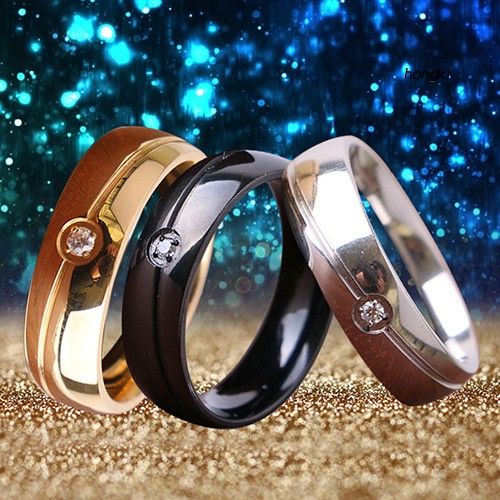 Nhẫn cưới chất liệu thép titan đính đá nhân tạo cỡ 6-11