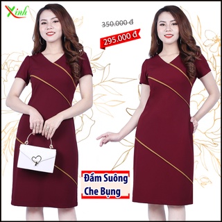Đầm suông đỏ cổ tim ThoiTrangXinh phối viền DL531