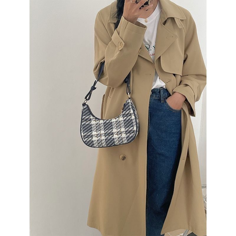 Túi Đeo Chéo Chuwanglin Vải Nylon Họa Tiết Sọc Caro Thời Trang Cho Nữ