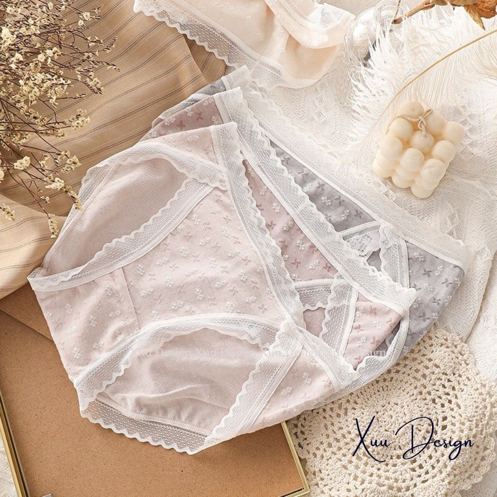 Quần lót nữ cotton phối ren sexy họa tiết hoa chìm tinh tế màu pastel ngọt ngào chất đẹp - Wexuu Design QC37